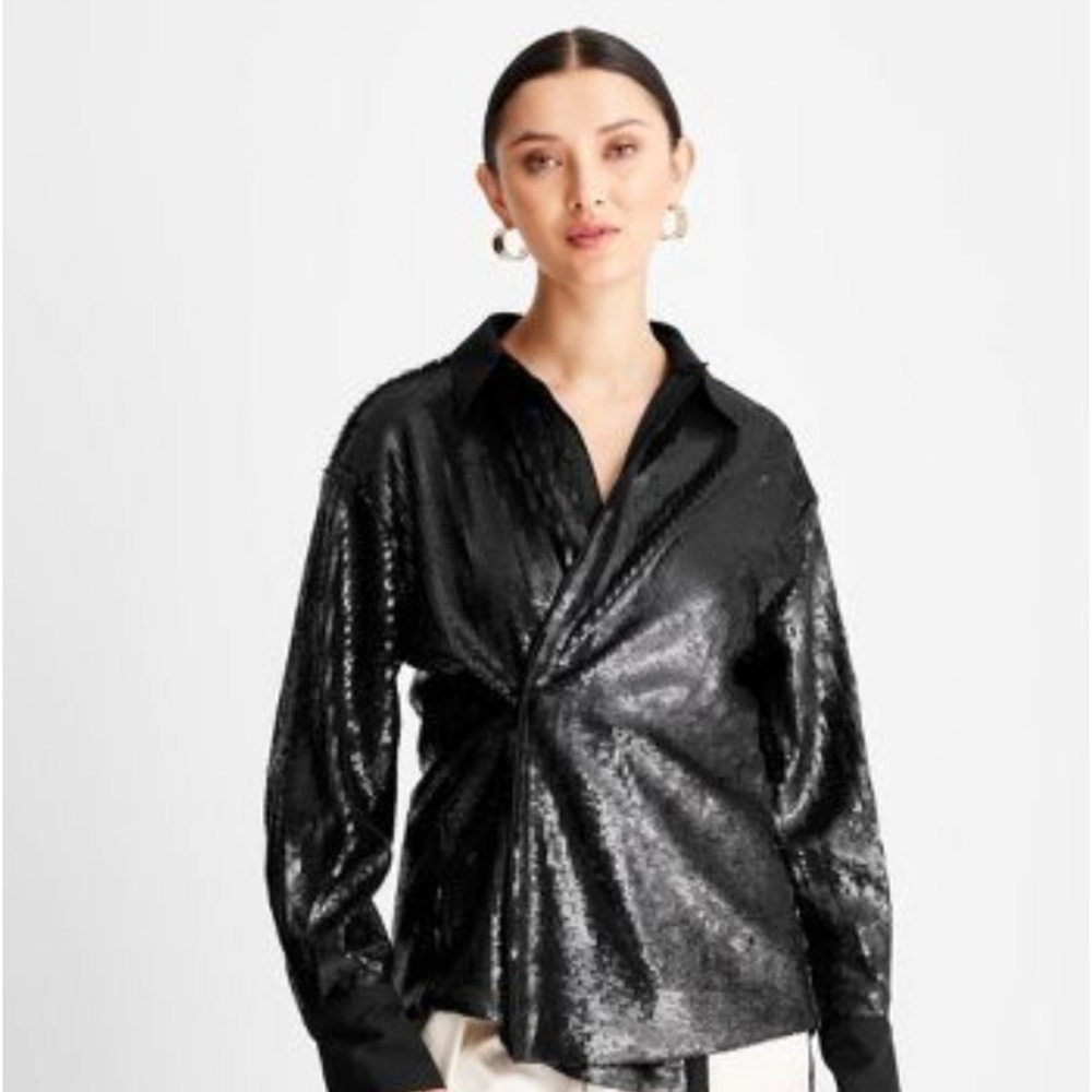 Kahlana Barfield x Target Black Long Sleeve Sequin Button-Down Shirt NWT